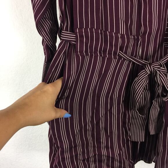 NWT Reiss Albi Burgundy Striped Shirt Dress Size 0 Tie Waist Button Workwear - Picture 11 of 16